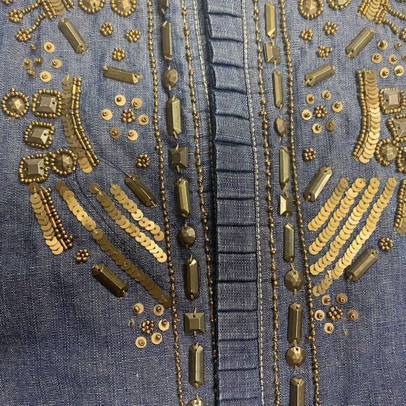 HANNAH Embellished Beaded Denim Jacket Ruffle Trim Size Medium Blue SEE DESCRIPT - Picture 5 of 9